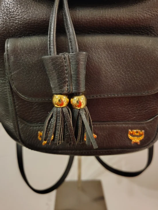 MCM Black Leather Visetos Logo Backpack with Gold Hardware - Picture 8 of 15